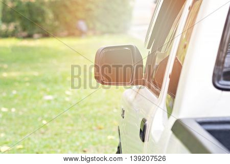 Car side mirror for rear view with sun flare