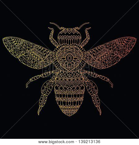 Beetle deer. Horned Beetle. Big. Insect. Set. Line art. Black and white drawing by hand. Graphic arts. Doodle. Tattoo. Lucanus cervus.