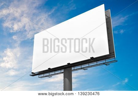 3D Illustration Of Blank White Billboard Against Blue Sky.