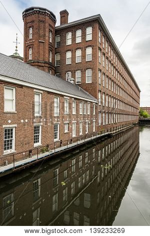 Boott Cotton Mills brick exterior in Lowell, MA, USA