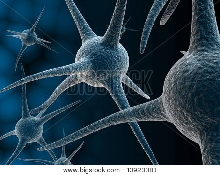 digitale Illustration des menschlichen Neuron Zelle Rendering in 3d auf farbigem Hintergrund