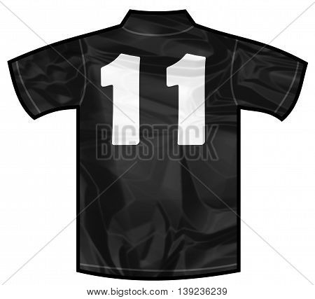 Number 11 eleven Black sport shirt as a soccer, hockey, basket, rugby, baseball, volley or football team t-shirt. For the goalkeeper or the referee or New Zeland team