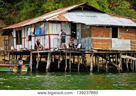 Wooden Houses On Lake Sentani, On New Guinea