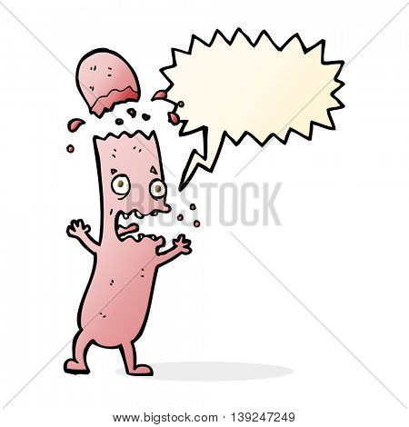 cartoon undercooked sausage with speech bubble