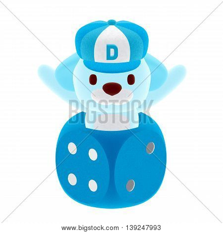 3D Blue Dog In The Blue Dice