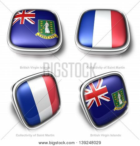 3D British Virgin Islands And Collectivity Saint Martin Flag Button