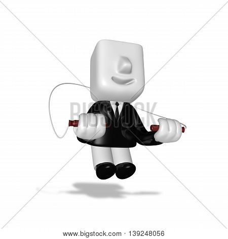 3D Business Man Exercising With His Skipping Rope