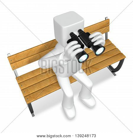 3D Business Man Observing From The Black Big Telescope
