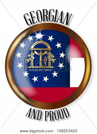 Georgia state flag button with a circular border over a white background with the text Georgian and Proud