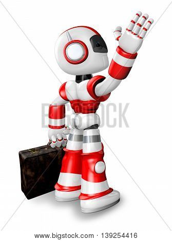 Wave Down The Red Robot Character Is Carrying A Bag. Create 3D Humanoid Robot Series.