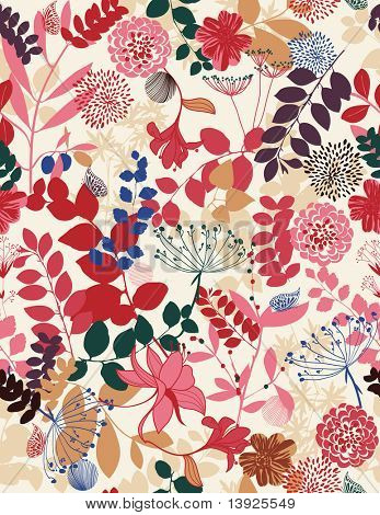 Vektor sømløse mønster viser en blomstret i en vintage colorway.