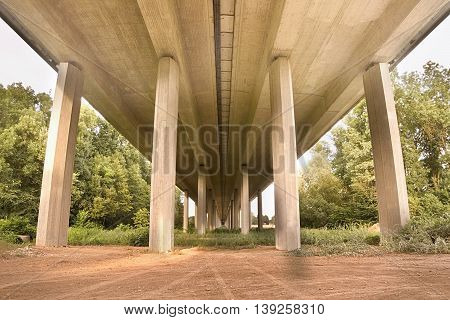 situation under bridge of highway D8 leading to Prague between villages Brozany nad Ohri Doksany and Hostenice in the region Ceske stredohori in czech republic