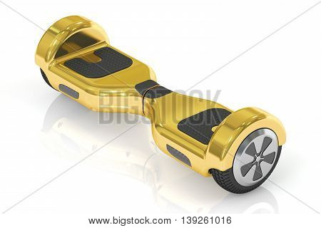 golden hoverboard or self-balancing scooter 3D rendering isolated on white background