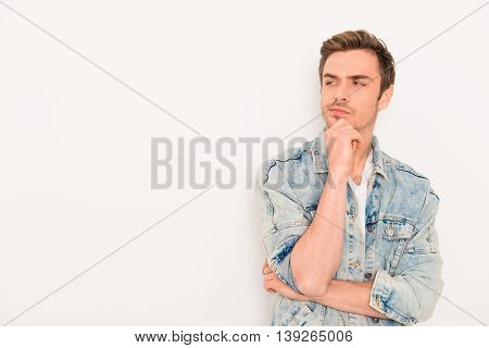 Handsome Ponder Young Guy Isolated On White Background