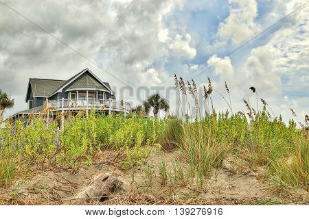 A Beach house sitting a top the dunes at Edisto Beach along the eastern coast of South Carolina.