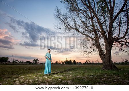 Asian Office Woman, Ao Dai Is Famous Traditional Costume For Woman In Vietnam