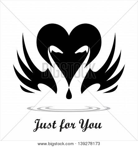 swan. swans in black and white. couple of swan and heart icon. couple in love.