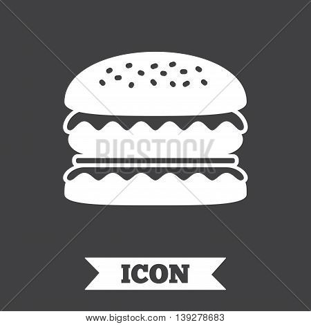 Hamburger icon. Burger food symbol. Cheeseburger sandwich sign. Graphic design element. Flat burger symbol on dark background. Vector