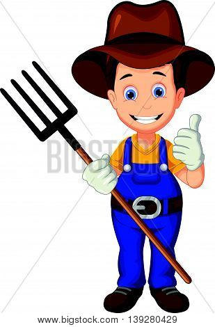 cartoon farmer thumb up fork for you design