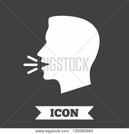 Talk or speak icon. Loud noise symbol. Human talking sign. Graphic design element. Flat speak symbol on dark background. Vector