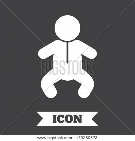 Baby infant sign icon. Toddler boy in pajamas or crawlers body symbol. Child WC toilet. Graphic design element. Flat toddler boy symbol on dark background. Vector