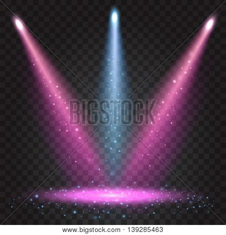 Vector illustration of realistic beam lights on transparent background.