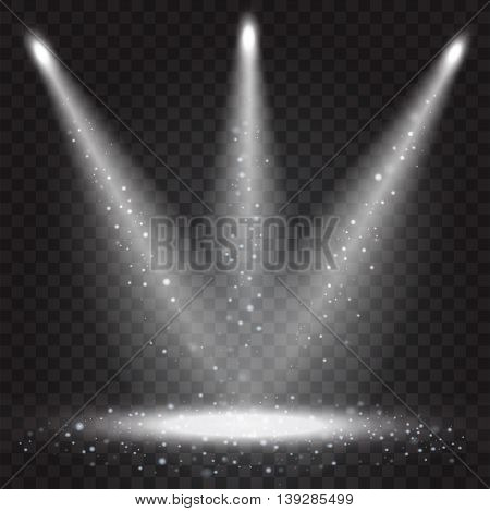 Vector illustration of realistic beam lights on transparent background.