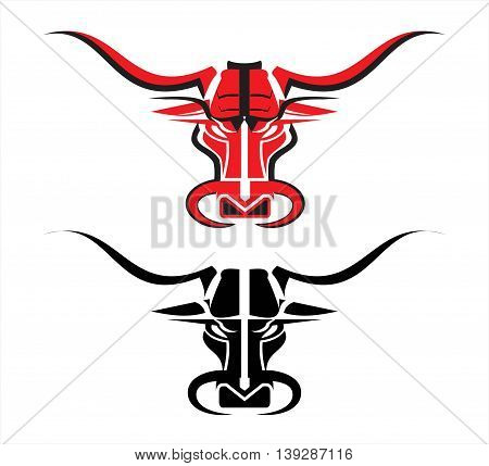stylized bull head in red and black