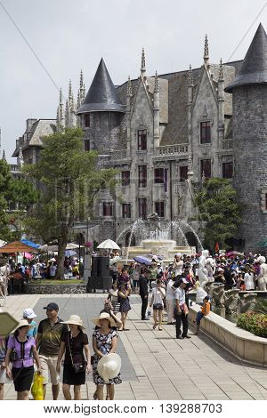 Da Nang, Vietnam - Jun 20, 2016: Tourist visiting Ba Na Hills mountain resort. The resort is held and managed by one of the biggest Vietnamese corporation, Sun Group.