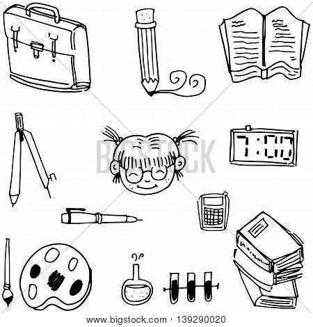 Collection stock school doodles with hand draw