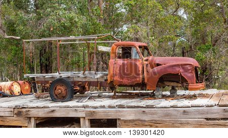 ROSA BROOK AUSTRALIA - APRIL 5 2016: A rusting truck known locally as a Ute parked at Rosa Brook in the Margaret River area of Western Australia.