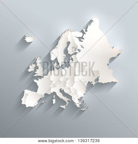 Europe political map 3D raster individual states separate