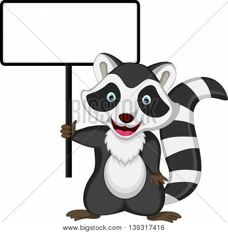 funny raccoon cartoon posing with blank sign