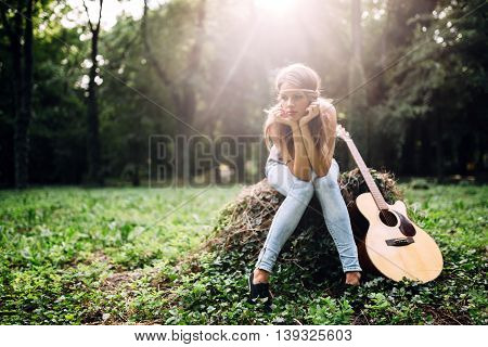 Heartbroken woman in nature needs time for heart to heal