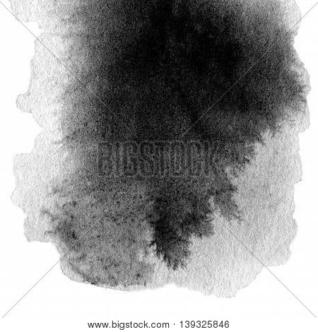 Hand drawn watercolor black stain with water color paint blotch and brush stroke