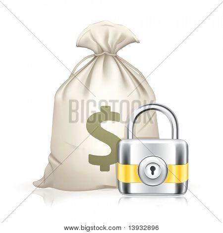 Lås och moneybag, vektor icon