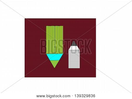 illustration, which depicts two pencils, large and small