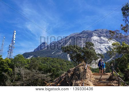 Ranau Sabah Malaysia-March 12, 2016:Unidentified climbers seen at Timpohon trail to Laban Rata of Mount Kinabalu.Climbing season officially start on Dec 1,2015 after being closure due to earthquake