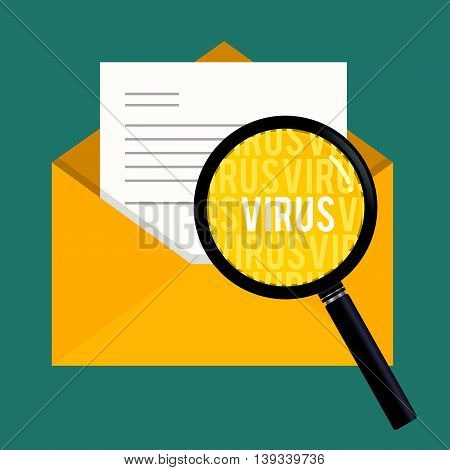 Vector stock of magnifying glass searching for virus in mail