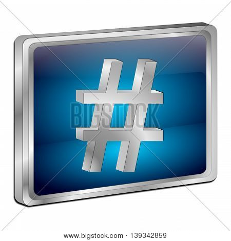 blue Hashtag Button on White Background - 3D illustration