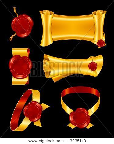 Conjunto de sellos en el negro, vector