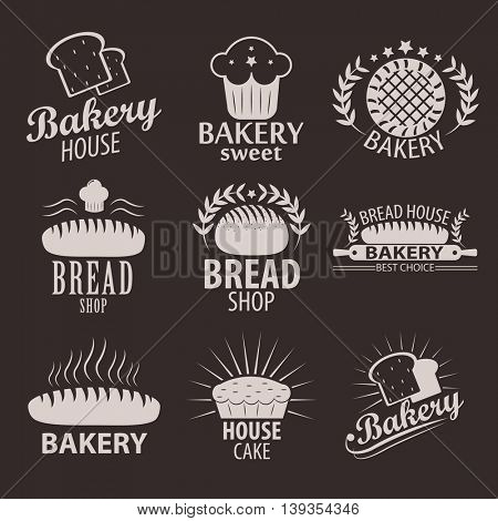 Set of bakery or cakery and bread shop logos, badges, labels and design elements.
