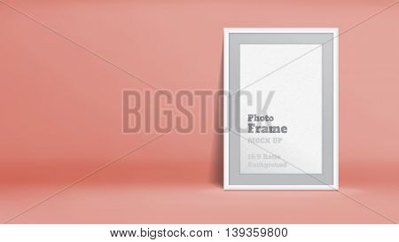 Vector, Blank Photo Frame In Pastel Rose Orange Studio Room, Template Mock Up For Display Or Montage