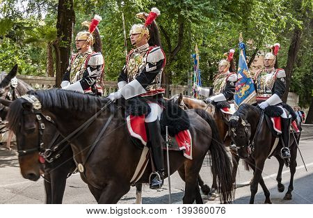ROME - JUNE 01: the traditional Carabinieri Band Corazzieri have a parade on June 01 2014 in Rome Italy