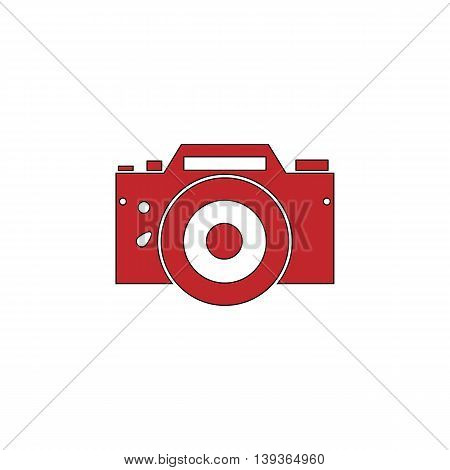 Digital photo camera Red flat simple modern illustration icon with stroke. Collection concept vector pictogram for infographic project and logo