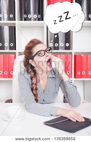 Bored Business Woman Yawning. Overwork Concept