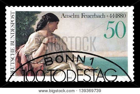 GERMANY - CIRCA 1980 : Cancelled postage stamp printed by Germany, that shows painting by Anselm Feuerbach.