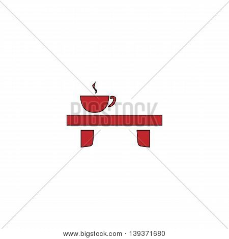 Cup on the table. Red flat simple modern illustration icon with stroke. Collection concept vector pictogram for infographic project and logo