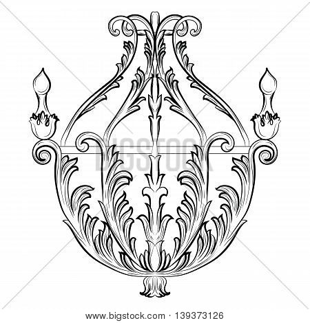Rich Baroque Classic chandelier. Luxury decor accessory design. Vector illustration sketch
