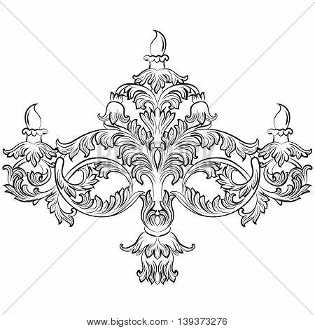 Fabulous Rich Baroque Classic chandelier. Luxury decor accessory design. Vector illustration sketch